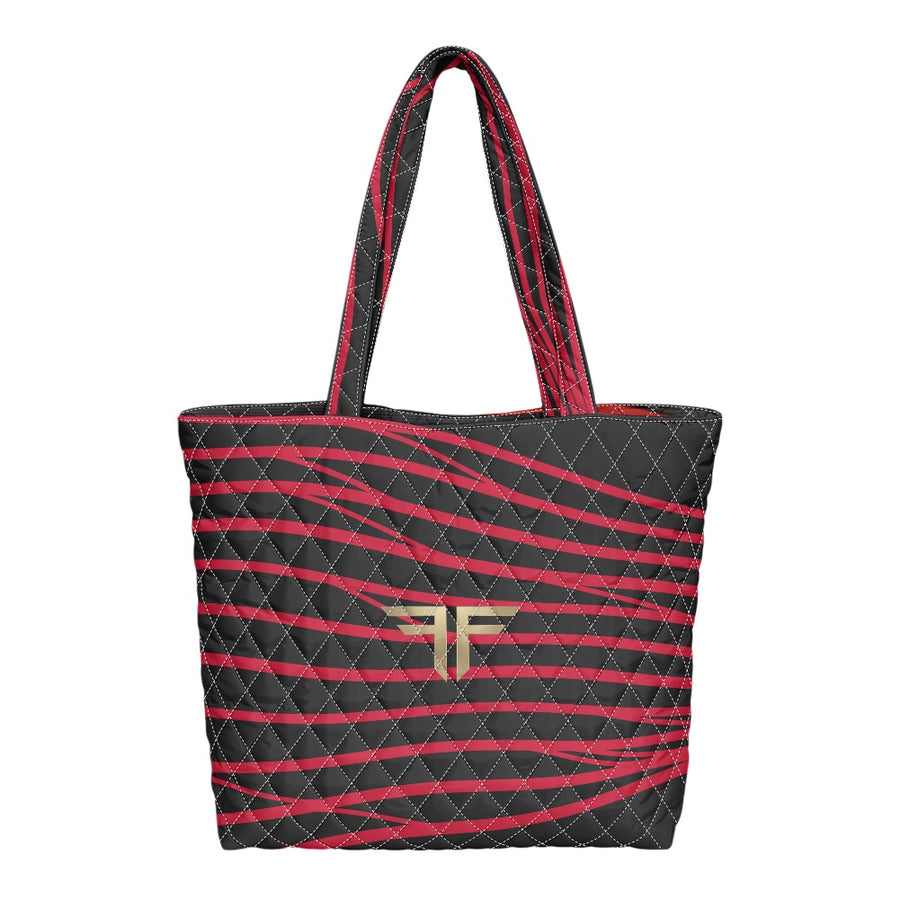 YFYF quilted tote bag in black and red stripe