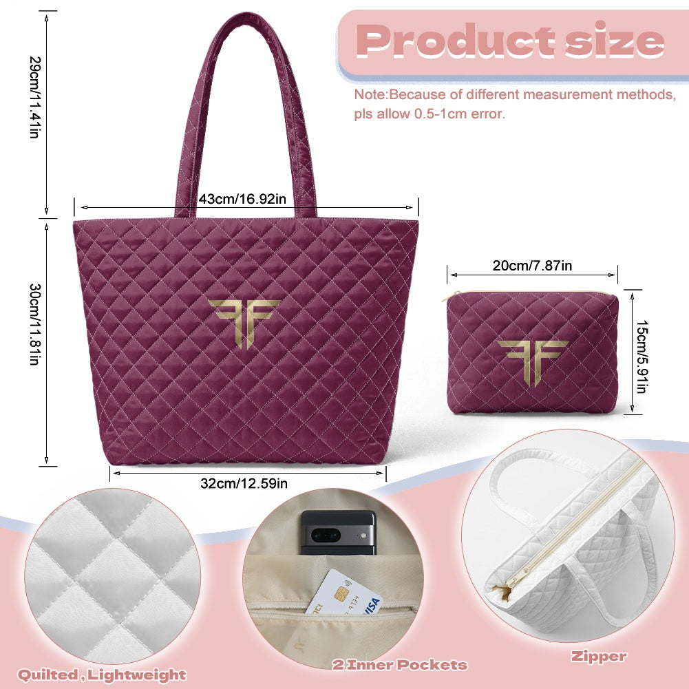 Quilted Shoulder Bag & Pouch Set – Burgundy