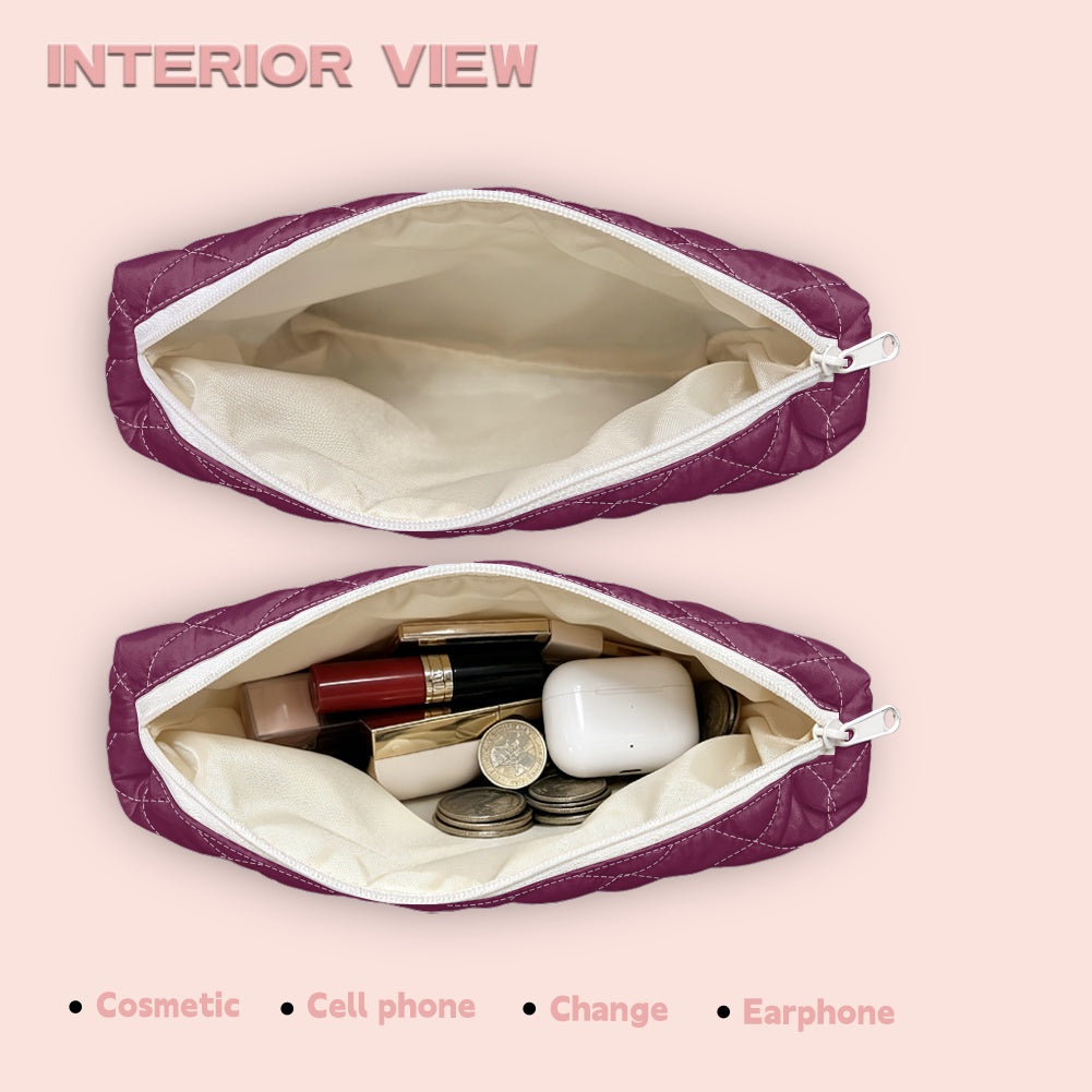 Quilted Shoulder Bag & Pouch Set – Burgundy