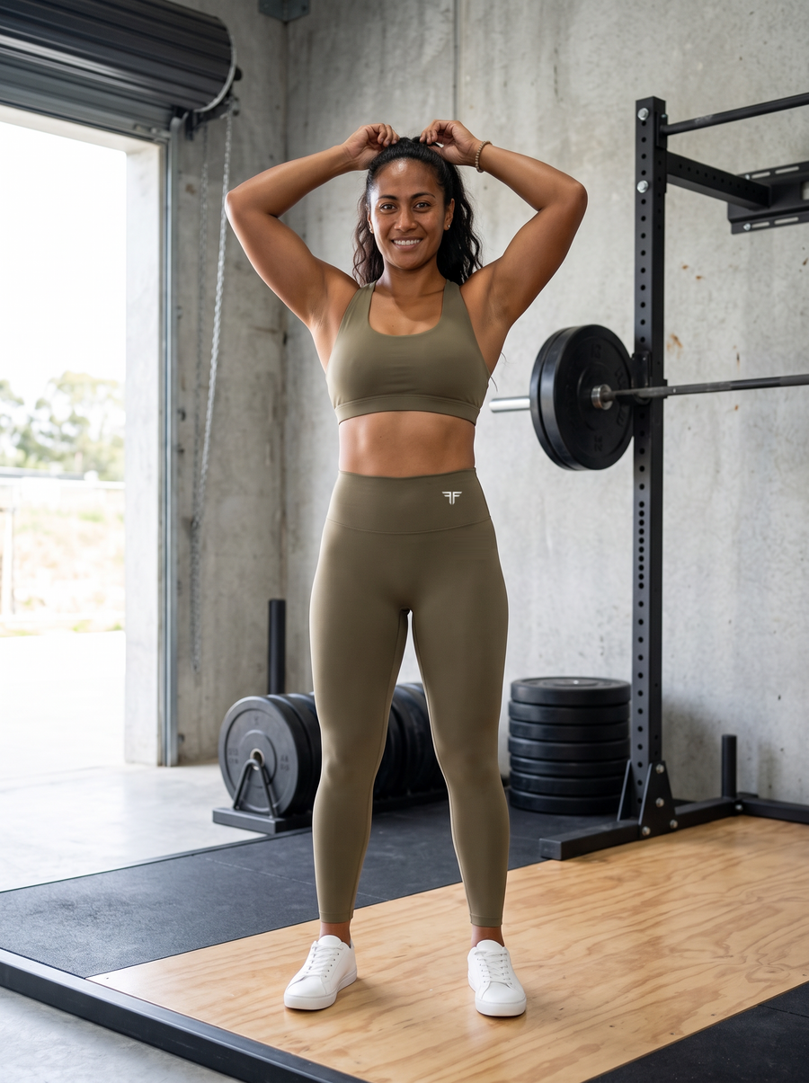 Talea in YFYF Olive White Logo high-waisted leggings