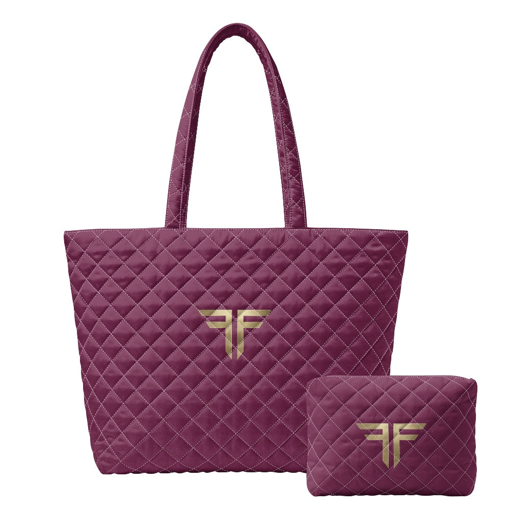 Quilted Shoulder Bag & Pouch Set – Burgundy